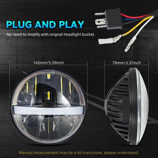 Juego de 4 Faros Redondos Blancos de 5.75" H4 HI/LO Beam DRL Compatibles para Jeep Wrangler GMC K15/K1500 K25/K2500 K35/K3500 Pickup Suburban Buick Electra - Imagen 4