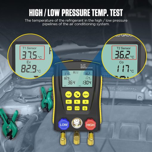 Medidor de Presion de Manifold Digital de Refrigeracion HVAC Prueba de Fugas de Prueba de Presion de Vacio de Temperatura con 3 Mangueras Incorporadas 89 Base de Datos LM120 - Imagen 5