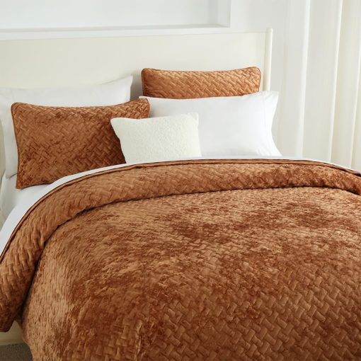 Juego de edredones de terciopelo Liians, juego de ropa de cama de lujo elegante, colchas de terciopelo ultra suave, mantas, patron de tejido de costura, colcha acolchada de algodon para todas las estaciones, color caramelo, tamano Queen - Imagen 4