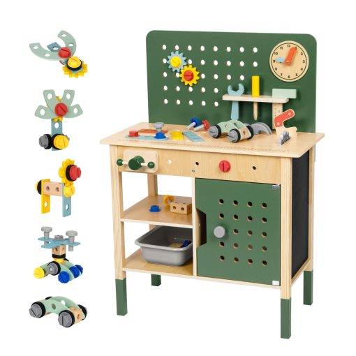 Banco de herramientas para ninos OOOK, Juguetes de construccion de madera para ninos de 3 4 5, Banco de trabajo Montessori para ninos con juego de herramientas para ninos pequenos para jugar de mentira, Banco de herramientas para ninos de 3 a 5 anos, El mejor regalo para ninos y ninas, Verde