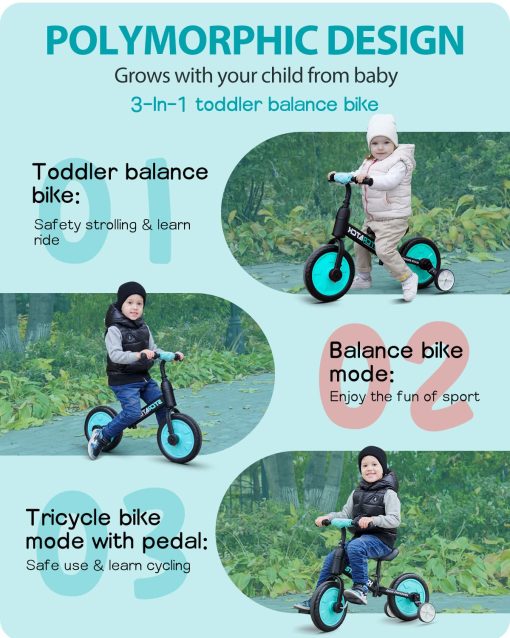 Bicicleta de Equilibrio Eilsorrn para Ninos de 2 a 5 Anos - 3 en 1 con Ruedas de Entrenamiento, Pedales Desmontables, Azul - Imagen 2