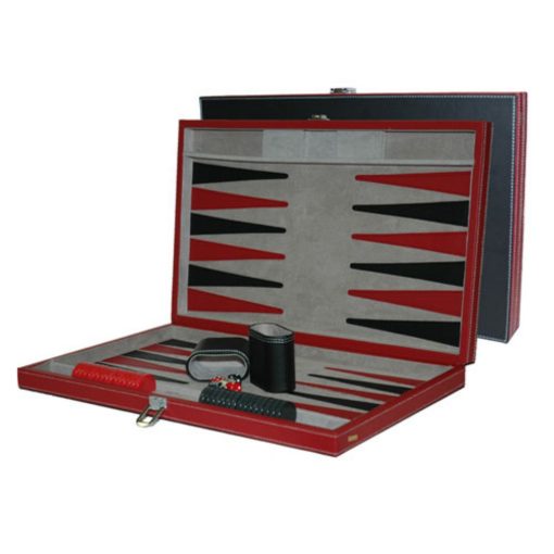 Juego de Backgammon Recreativo de Imitacion de Cuero de 18", Negro/Rojo