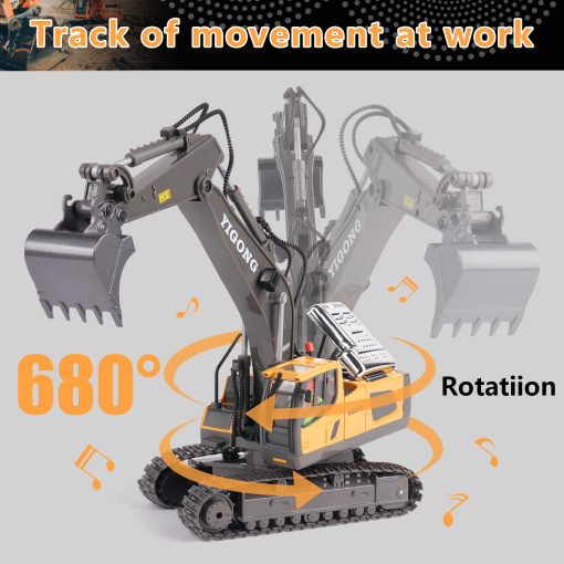 Juguete de Excavadora Control Remoto PREPOP para Ninos de 6-12 anos, Mejores Regalos de Cumpleanos para Ninos de 4-7, 8, 9, 10, 11 anos, Juguetes de Construccion con Pala de Metal, Luces, Sonidos 2.4Ghz - Imagen 2