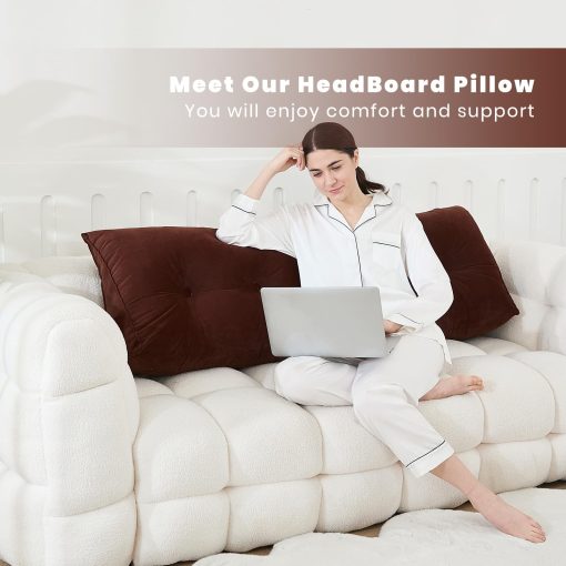 Almohada para cabecera Zelladorra para cama, almohada triangular de cuna para cabecera, soporte suave al leer y descansar, cojin para cabecera de cama con funda removible, cafe marron, tamano Queen (59"x8"x20") - Imagen 6