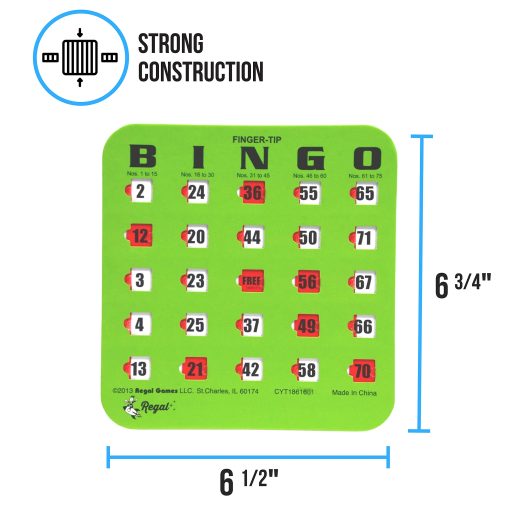 Tarjetas de Bingo Regal Finger-Tip con Ventanas Deslizantes - 200 Tarjetas de Bingo - Ideal para Noche de Diversion Familiar - Sin Fichas ni Marcadores Necesarios - Verde - Imagen 4