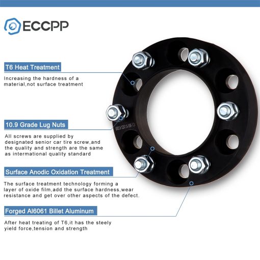 ECCPP (2 Pares) Separadores de Rueda de 6 Birlos de 3" 6x5.5 a 6x5.5 12x1.5 108mm Plateado Compatible con Toyota TUNDRA 2000-2006 e Isuzu Trooper 1992-2002 - Imagen 3