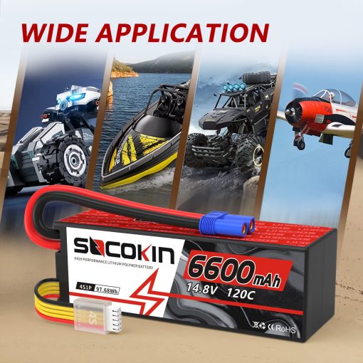 Bateria Lipo Socokin 6600mAh 14.8V 120C con Conector EC5 Estuche Duro para Coche RC Camion Tanque Buggy Truggy Modelo RC Racing Hobby (Paquete de 2) - Imagen 5