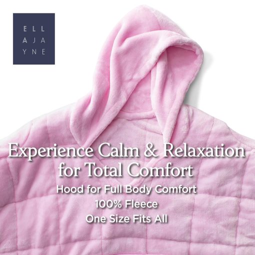 Ella Jayne - Manta con Capucha Ponderada de 10lb, Manta Ponible de Forro Polar 100% para Adultos y Adolescentes, Relleno de Perlas de Vidrio, Manta con Capucha Confortable, Talla unica para Todos - Rosa - Imagen 4