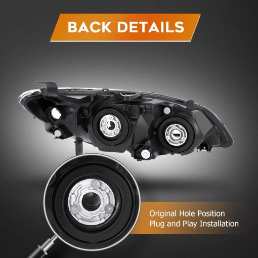 Conjunto de faros LBRST para Honda Civic 2004-2005 Vivienda Cromada Reflector ambar Lente Clara Lado del Conductor y Lado del Pasajero Faro - Imagen 4