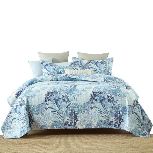 Juego de Colchas de Algodon de Ensueño Otoñal con Diseño Costero Reversible, Cobertores de Ropa de Cama, Edredones, Cama de Cuento de Hadas, Azul Oceano, Tamaño King - Imagen 9