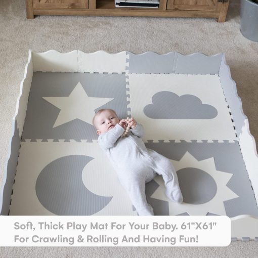 Tapete de Juego para Bebes - 61"x61" Extra Grande, Gris y Blanco, Entrelazado, Espuma No Toxica, Seguro para Bebes e Infantes - Imagen 2