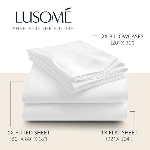 Juego de sabanas Lusom? para Control de Temperatura ultimo, Juego de sabanas de Lujo Tamano Queen 4 Piezas - Hecho de 400 TC Ultra-Suave 100% Algodon para un Mejor Sueno, Sabanas Frescas para Sudores Nocturnos y Personas Calurosas, Blanco - Imagen 6