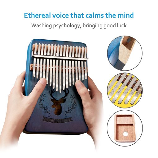 Kalimba TienClef 17 Teclas con Notas Grabadas Patron de Ciervo Portatil Instrumento Musical de Madera Maciza de Caoba con Libro de Musica para Ninos Adultos Principiantes (Azul Degradado) - Imagen 2