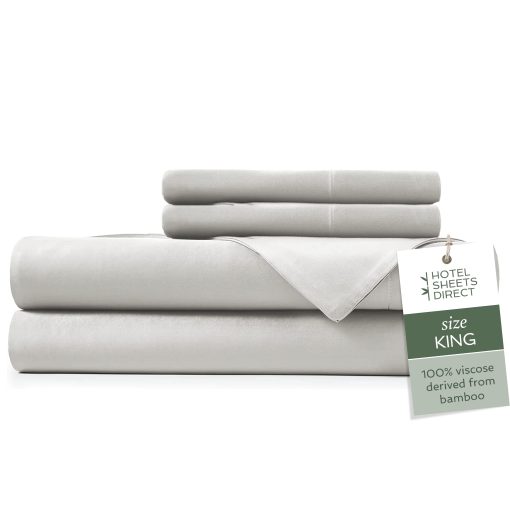 Juego de Sabanas 4 Piezas Hotel Sheets Direct Tamaño King, Sabanas 100% Viscosa de Bambu con 2 Fundas de Almohada, Ropa de Cama de Lujo Transpirable y Refrescante, Suave como la Seda, Gris Claro
