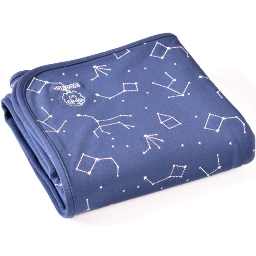 Manta de Lana Woolino para Niños - Manta de Lana Merina y Algodon Organico para Niñas y Niños - 4 Estaciones - 52,5€ x 40€ - Noche Estrellada