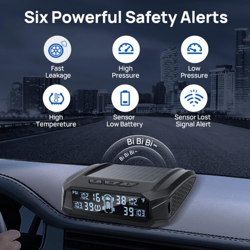 Sistema de Monitoreo de Presion de Neumaticos para RV Masoll, Sistema de Monitoreo de Presion de Neumaticos TPMS Inalambrico con Cargador Solar, TPMS para RV con 4 Sensores de Presion de Neumaticos y 6 Modos de Alarma (0-87 PSI) - Imagen 3