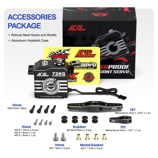 AGFRC 72KG Waterproof 1/6 RC-Servo-Motor de Alta Torque - 0.092Sec Alto Velocidad Brushless HV Engranaje Metalico Completo Direccion Digital Servo para Coche RC Escala 1/6 (A200BHMW) - Imagen 7