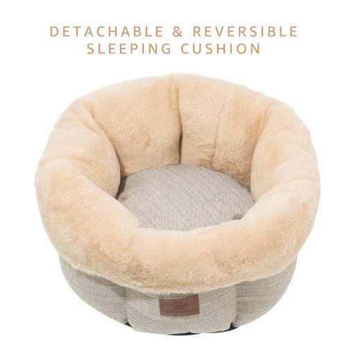 Cama para gatos para interiores, Cama para perros pequena, Cama para perros abrazadora, Cama calmante para perros Donut, Camas acogedoras para mascotas con ansiedad suave, Cama para cachorro para perros pequenos/medianos Lavable Redonda - Imagen 6