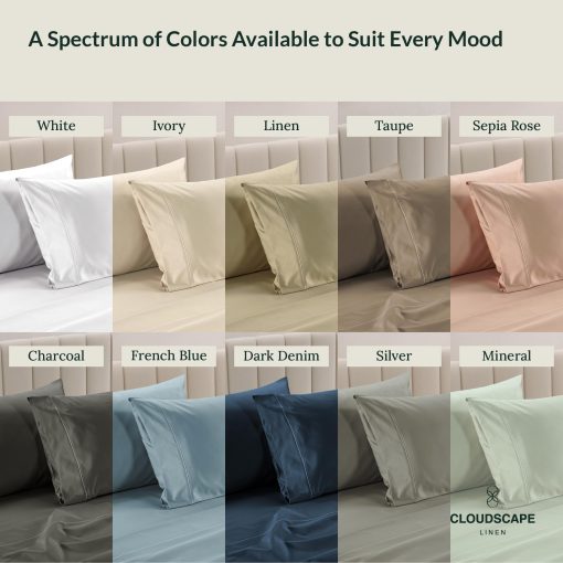 Juego de sabanas de algodon egipcio CLOUDSCAPE LINEN tamano King - 4 piezas, Mineral King Size Bed Sheets Set | Juego de sabanas de algodon egipcio de 1000 hilos | Hasta 16" de bolsillo profundo King Sheet Set - Mineral - Imagen 7