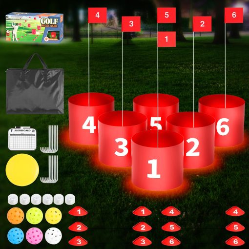 Juegos de Golf FOOING, Juegos de Golf de Patio con Luz LED, Juego de Practica de Golf Portatil al Aire Libre de 6 Hoyos, Simuladores de Golf para Adultos y Niños en Casa, Cesped, Playa, Patio, Camping - Imagen 8