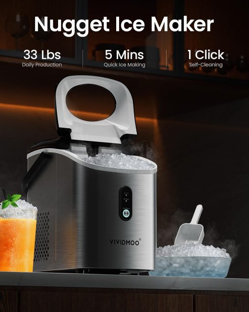 Maquina de Hielo para Hielo en Pepitas en la Encimera, 33 Lbs/Dia Maquina de Hielo Sonic, Maquina de Hielo en la Encimera con Hielo Masticable Amigable con los Dientes, Maquina de Hielo con Funcion de Autolimpieza - Imagen 2