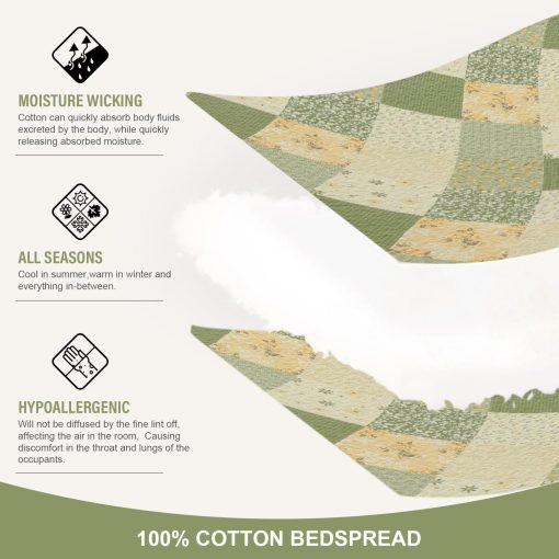 Colcha de Cama Acolchada de Algodon 100% de Gran Tamano 128"x120", Ligera Colcha Extra Grande para Cama King de California, Cubrecamas Reversible Acolchado, Juego de 3 Piezas, Verde - Imagen 4