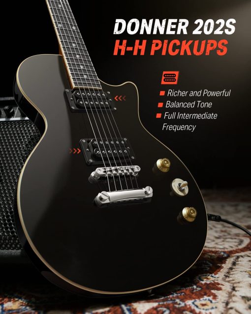 Guitarra Electrica Donner LP Cuerpo Solido, Tamano Completo 39 Pulgadas Kit de Guitarra Electrica para Principiantes Negro con Bolsa, Cable, Correa, DLP-124B - Imagen 2