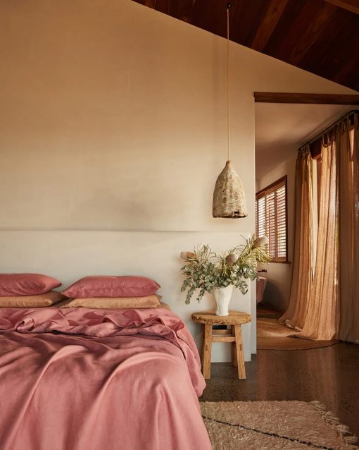 Sabana ajustable de lino Bed Threads - 100% lino frances - 170 GSM - Lujo y respetuoso con el medio ambiente - Transpirable, duradero y suave - Solo sabana ajustable individual - Lavable a maquina - King - Arcilla Rosa - Imagen 6