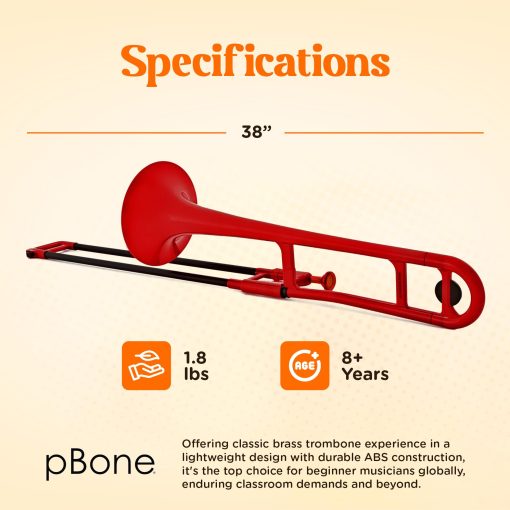 Trombon de plastico PINSTRUMENTS pBone - Boquillas y Estuche de Transporte - Ligero y Versatil, Agarre Ergonomico Comodo - Sonido Autentico en Bb para Estudiantes y Principiantes - Construccion Duradera de ABS - Rojo - Imagen 4