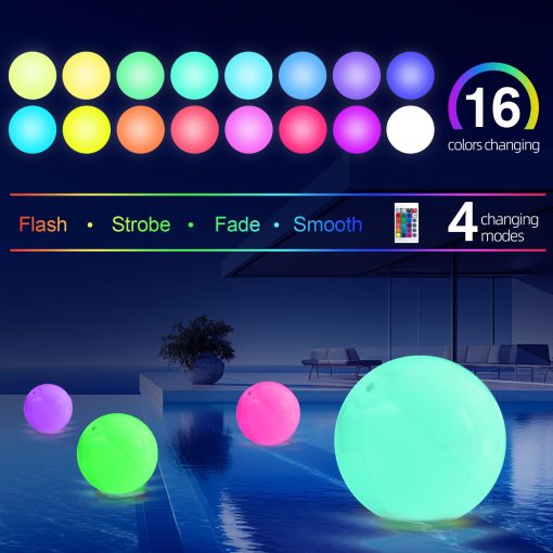 Pelota de playa AEROQUEST Light up - 16" LED Pelota Inflable Grande con 16 colores de luces y 4 modos con control remoto, Juegos de fiesta al aire libre en la piscina (6 piezas) - Imagen 5