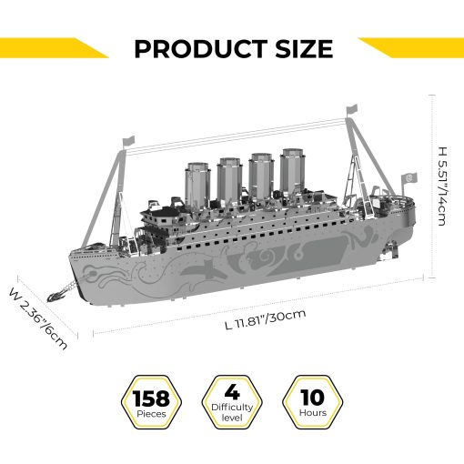 Modelo de Titanic perdido en el mar a escala de acero inoxidable Time 3D de METAL-TIME | Creaciones hechas a mano con tecnologia patentada | Decoracion unica coleccionable | Set de construccion DIY Puzzles - Imagen 2