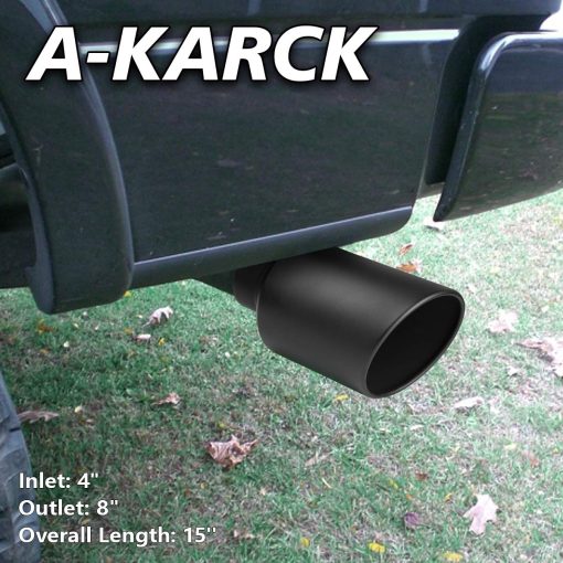 A-KARCK 4" Inlet Exhaust Tip, Negro de Recubrimiento en Polvo Universal 4" Entrada 8" Salida 15" Largo Perno en la Punta del Escape - Imagen 6