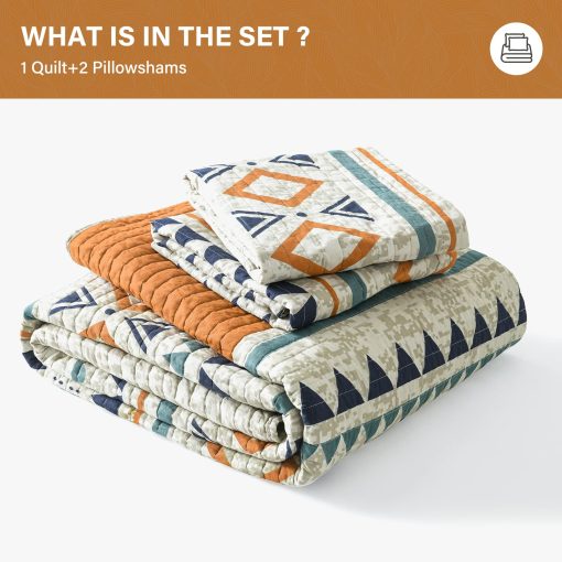 Colcha King Size SahSahCasa, Colcha Boho de Algodon 100%, Juego de Colchas King Bedspread, Colchas Bohemias Ligeras a Rayas Geometricas para Cama King, para Todas las Estaciones, Naranja, 3 Piezas - Imagen 6