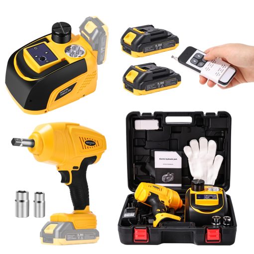 Gato electrico para coche TYAYT 18V 5 Ton Gato hidraulico electrico inalambrico para coche con llave de impacto Kit portatil para cambio de neumaticos con control remoto inalambrico para SUV y sedanes