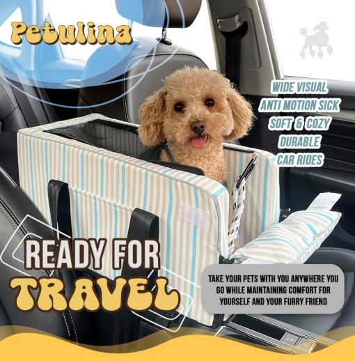 Asiento de coche para perros pequenos con juguete incluido, asiento de coche para perros, asiento de coche para cachorros, asiento de coche para perros de consola lavable, apoyabrazos para coche incluido con sujeciones de seguridad y juguete para perros por PETULINA (Rosa) - Imagen 6