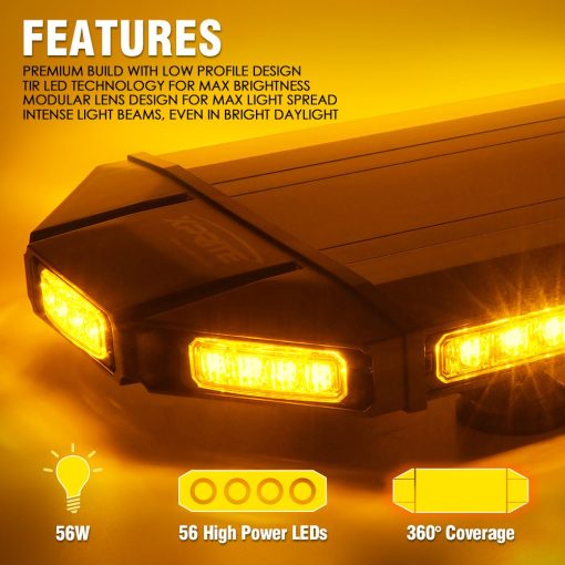 Xprite Barra de luz estroboscopica de emergencia ambar de 27", Black Hawk Luz de techo de seguridad LED de alta intensidad para camiones de remolque, vehiculos de construccion y patrullas de seguridad - Imagen 2