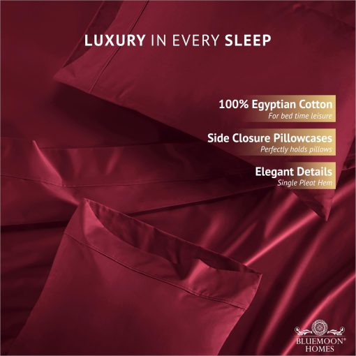 Juego de Sabanas Cal King Bluemoon Homes Deep Pocket Fitted Egyptian Cotton, Juego de Sabanas California King, 1000 TC 4 Piezas, Sabanas de Lujo y Transpirables - Juego de Sabanas Borgoña - Imagen 4