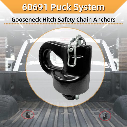Anclajes de cadena de seguridad Gooseneck del sistema de puck, 30,000 lbs, para Select Silverado, Sierra 2500, 3500 HD, F-250, F-350, F-450, Compatible con Nissan Titan XD, Carbide Black, 2 PCS - Imagen 4