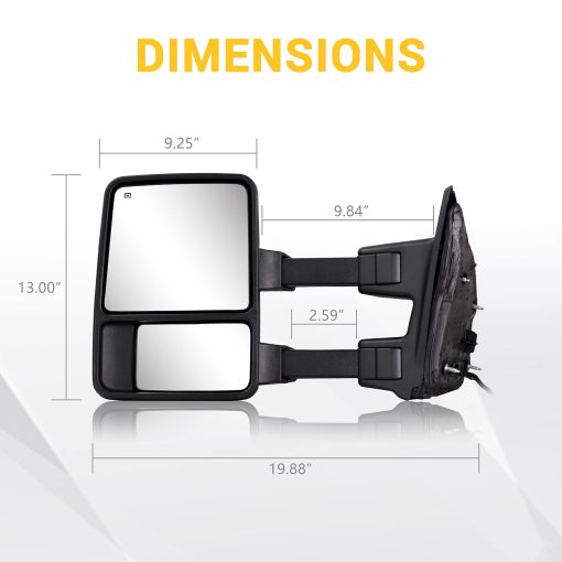 Espejos de remolque para Ford F250 F350 F450 F550 Super Duty 1999-2016 con Cristal Electrico Luz de Senal de Giro Luces de Marcha Extendibles Par (lente ahumado) - Imagen 7