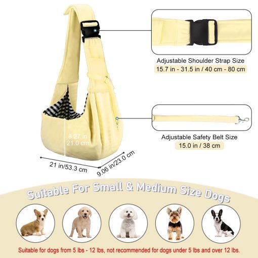 PETLOFT Bolsa reversible para transportar perros y gatos, Bolsa pequena para perros, Bolsa ajustable para perros, Bolsa de bandolera manos libres con gancho para collar para perros/gatos/conejos de hasta 11 libras (Beige) - Imagen 2