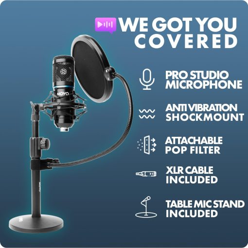 Paquete de 4 microfonos de condensador cardioides universales Movo PodPak4T para podcast - Incluye 4 microfonos, soportes de mesa, filtros pop, soportes anti-shock y cables para equipo de podcast - Imagen 4