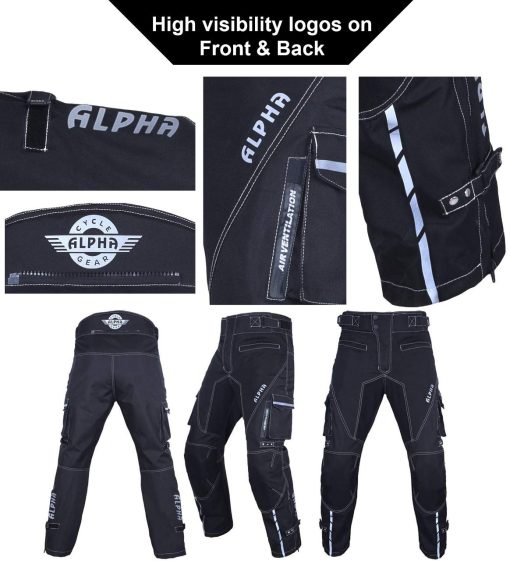 Pantalones de motocross para hombre con armadura, alta visibilidad, para montar en motocicleta de tierra, en carreras de doble deporte, en ATV, MX, BMX (NEGRO, CINTURA 40"-42" ENTREPIERNA 34") - Imagen 4