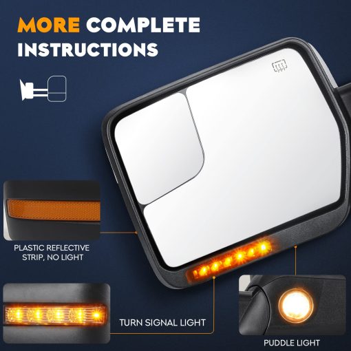 Espejos de Remolque AEagle para Ford F-150 2004 2005 2006 2007 2008 2009 2010 2011 2012 2013 2014 con Luz de Giro de Senal de Vuelta Agua Luminosa Plegado Manual Telescopico (1 Par) (AETWM006) - Imagen 2