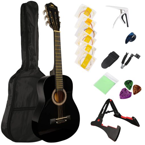 Kit de Guitarra Acustica BESYOU para Principiantes de 38 pulgadas de Madera Natural con Acabado Mate, Funda, Cuerdas de Acero, Correa, Capo, Para Principiantes/Adultos