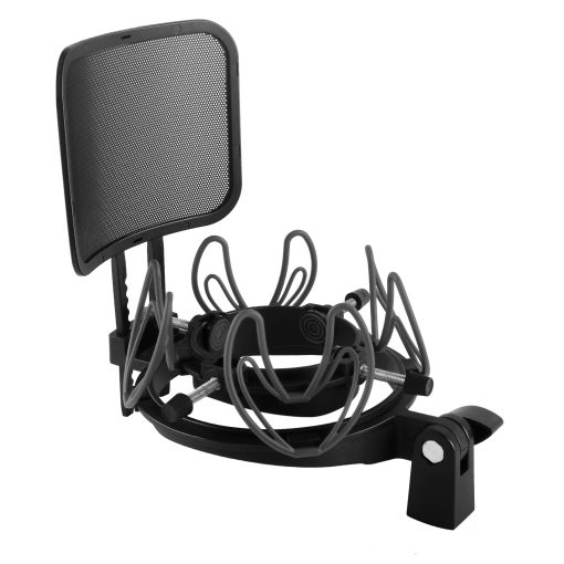 Soporte universal de microfono SUUNTOK con filtro anti-pop para microfonos de condensador de tamano 21-62mm Soporte para microfono antivibracion (Negro) - Imagen 2