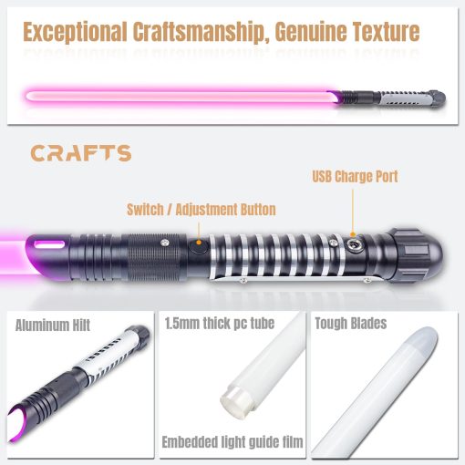 Sable de Luz Recargable RGB para Duelo con LED, Mango de Metal y Hoja de PC Duradera para Adultos Ninos Cosplay y Regalos, Modo de Sonido Ajustable - Imagen 2