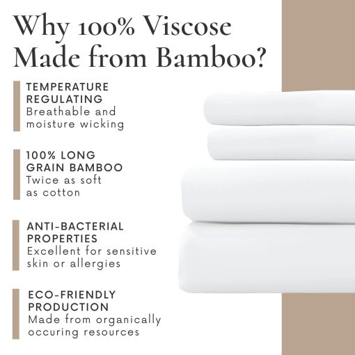 Juego de sabanas Queen de 4 piezas Bamboo Bay - Juego de sabanas queen de tamaño queen - Sabanas de bambu 100% viscosa - Ultra suaves sabanas refrescantes para durmientes calurosos - Sabanas transpirables que se ajustan a colchones de hasta 16'' de bolsillo profundo - Blanco - Imagen 5