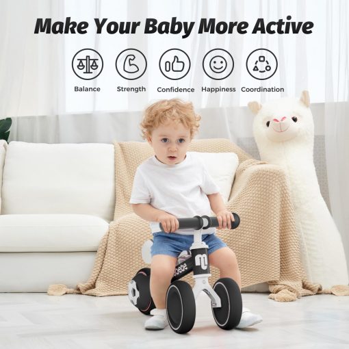 Bicicleta de Equilibrio para Bebe allobebe, Bicicletas Lindas para Ninos de 12 a 36 Meses Regalos para Nina de 1 Ano Bicicleta para Entrenar al Bebe de Estar de Pie a Correr con Asiento Ajustable Ruedas Silenciosas y Suaves (Negro) - Imagen 4