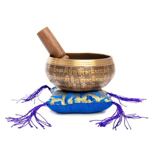 Set de Cuenco Tibetano - Facil de Tocar Autentico Hecho a Mano Para la Meditacion Cuenco Sonoro Yoga de Sanacion 4 Pulgadas por Himalayan Bazaar (Marron y Azul) - Imagen 5