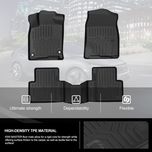 Tapetes KIWI MASTER Compatible con Honda Civic 2016-2021 Accesorios Juego de Alfombras a Medida con Borde Elevado, Proteccion para Todos los Asientos Negro Bandeja de Piso de TPE para Vehiculos - Imagen 6